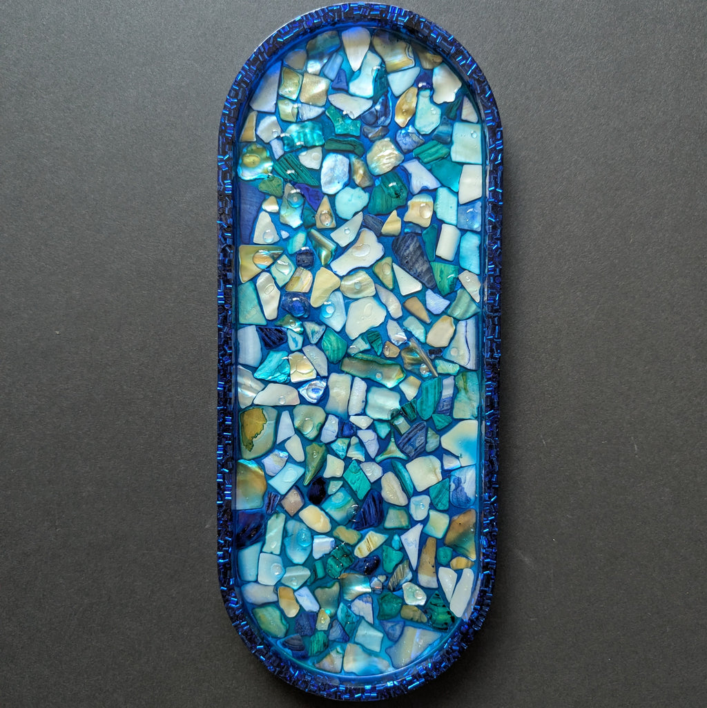 Ocean Mosaic Resin Art Tray — Unique Handmade tray