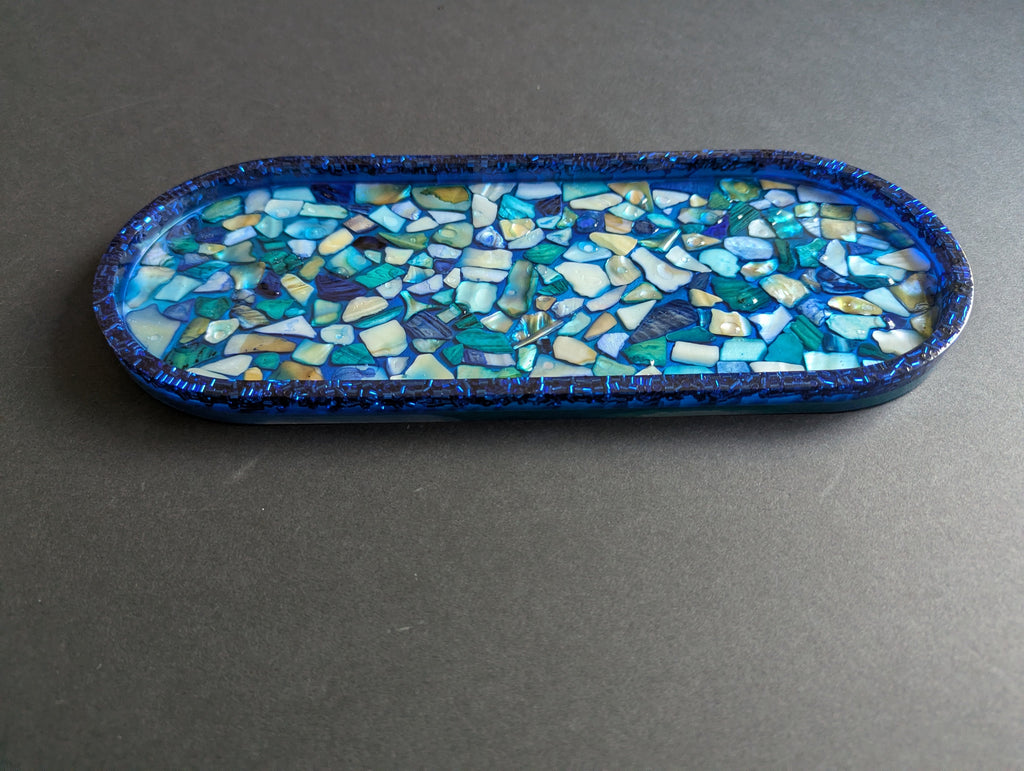 Ocean Mosaic Resin Art Tray — Unique Handmade tray