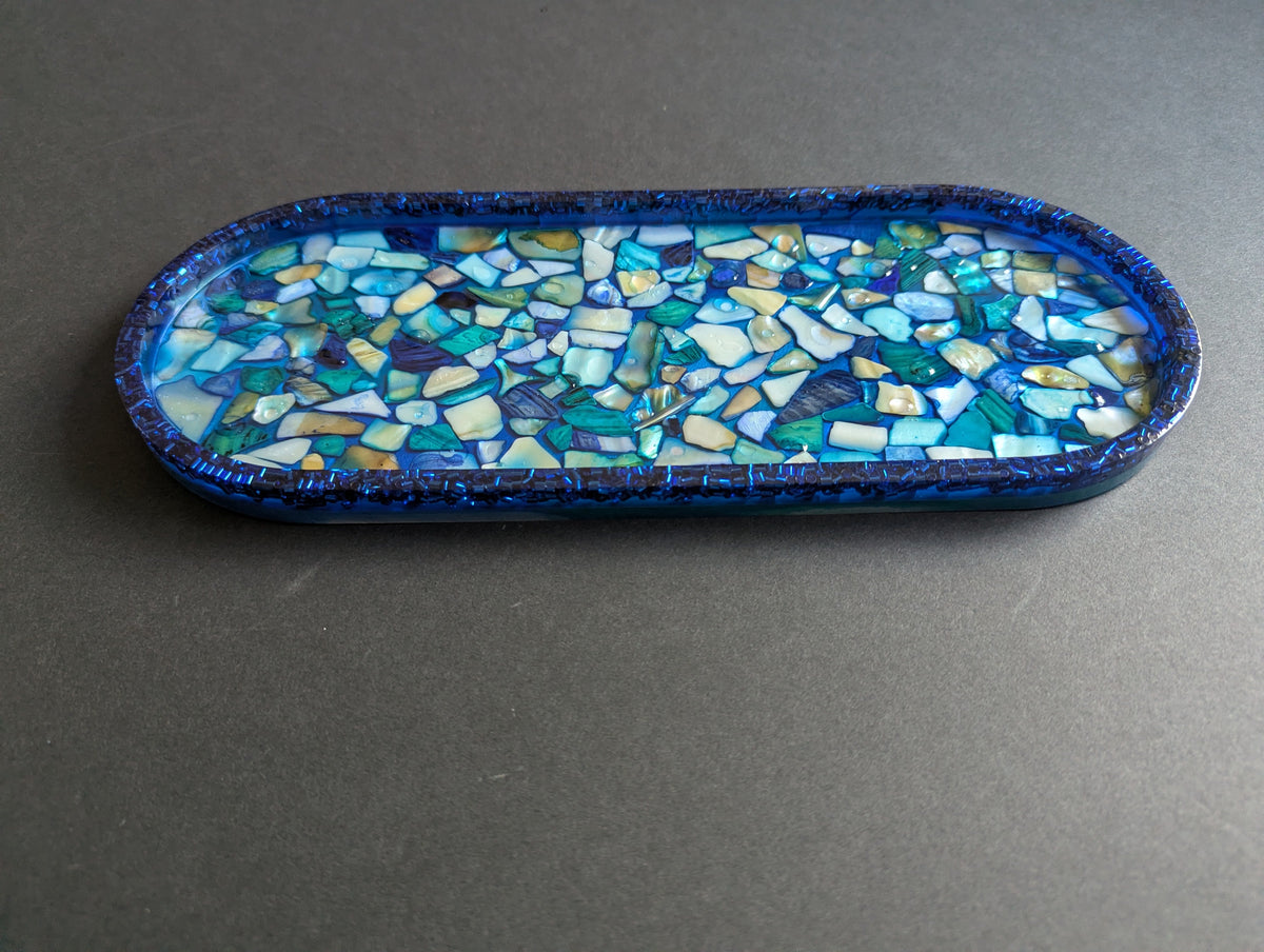 Ocean Mosaic Resin Art Tray — Unique Handmade tray