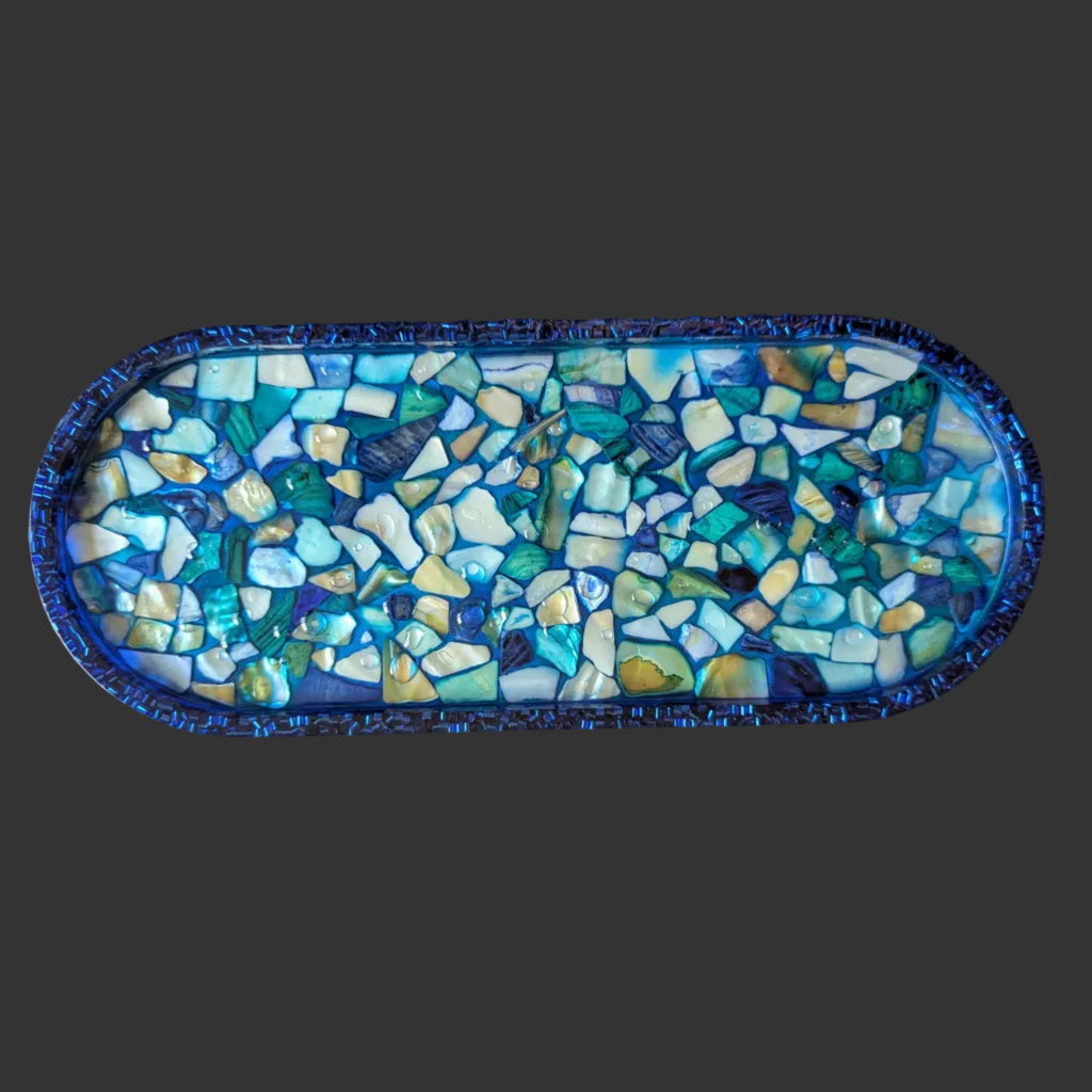 Ocean Mosaic Resin Art Tray — Unique Handmade tray
