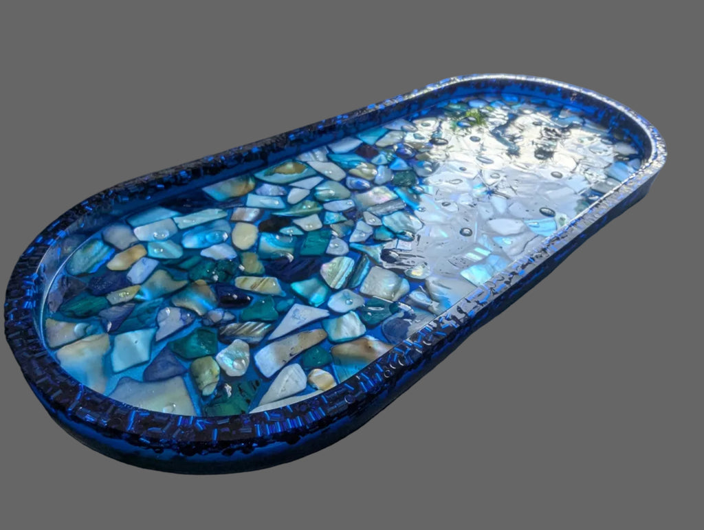 Ocean Mosaic Resin Art Tray — Unique Handmade tray