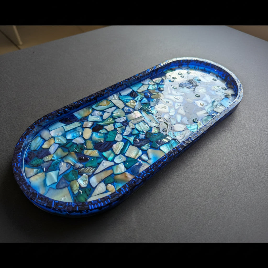 Ocean Mosaic Resin Art Tray — Unique Handmade tray