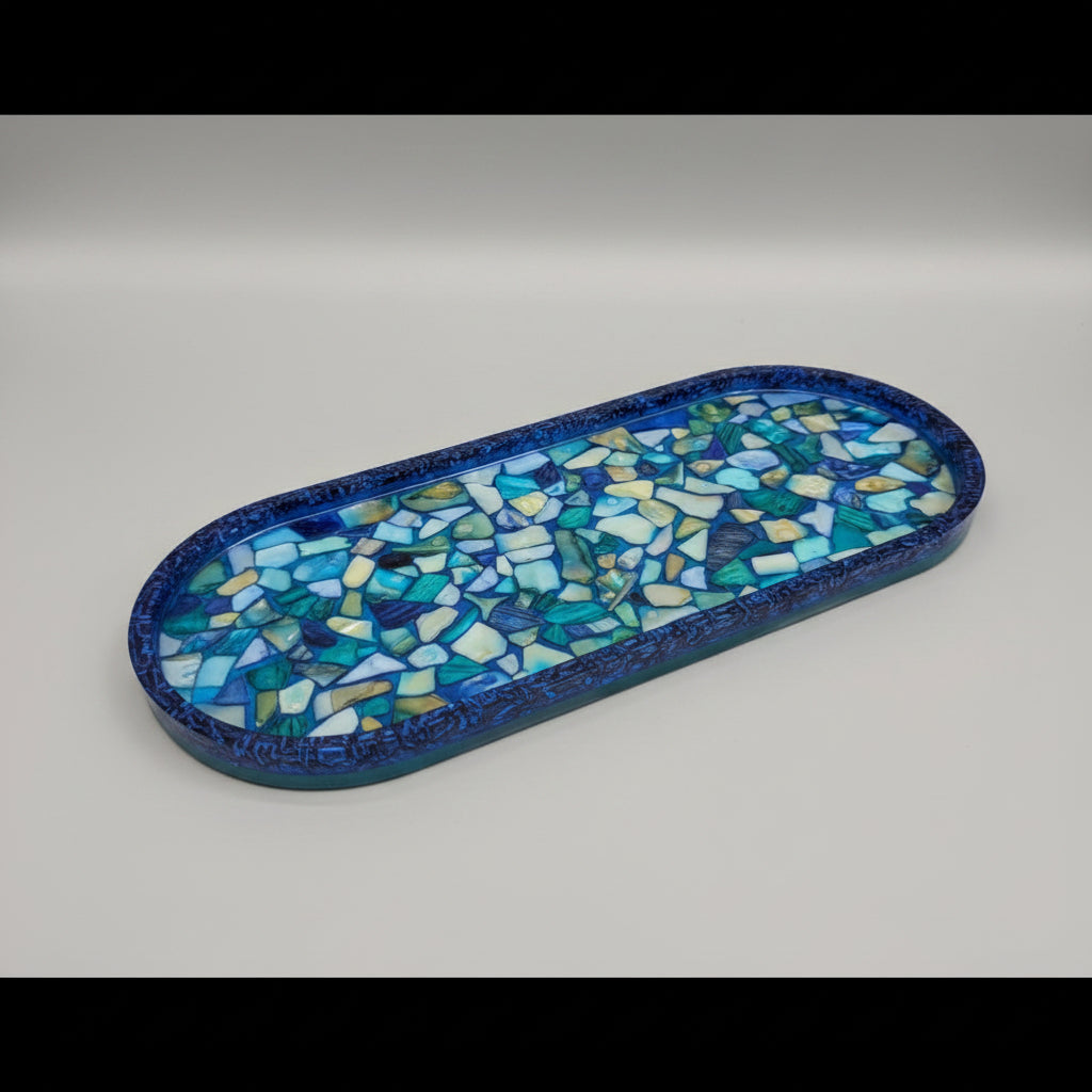 Ocean Mosaic Resin Art Tray — Unique Handmade tray