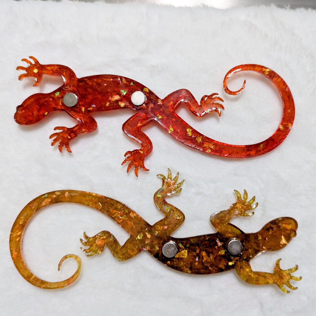 Fire Couple Mandala Resin Salamander Magnets — Handmade Unique Resin Art