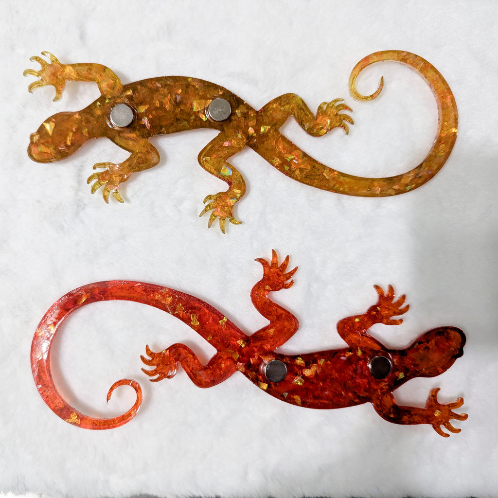 Fire Couple Mandala Resin Salamander Magnets — Handmade Unique Resin Art