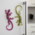 Handmade Resin Salamander Magnet — Emerald Green and Pinky Couple