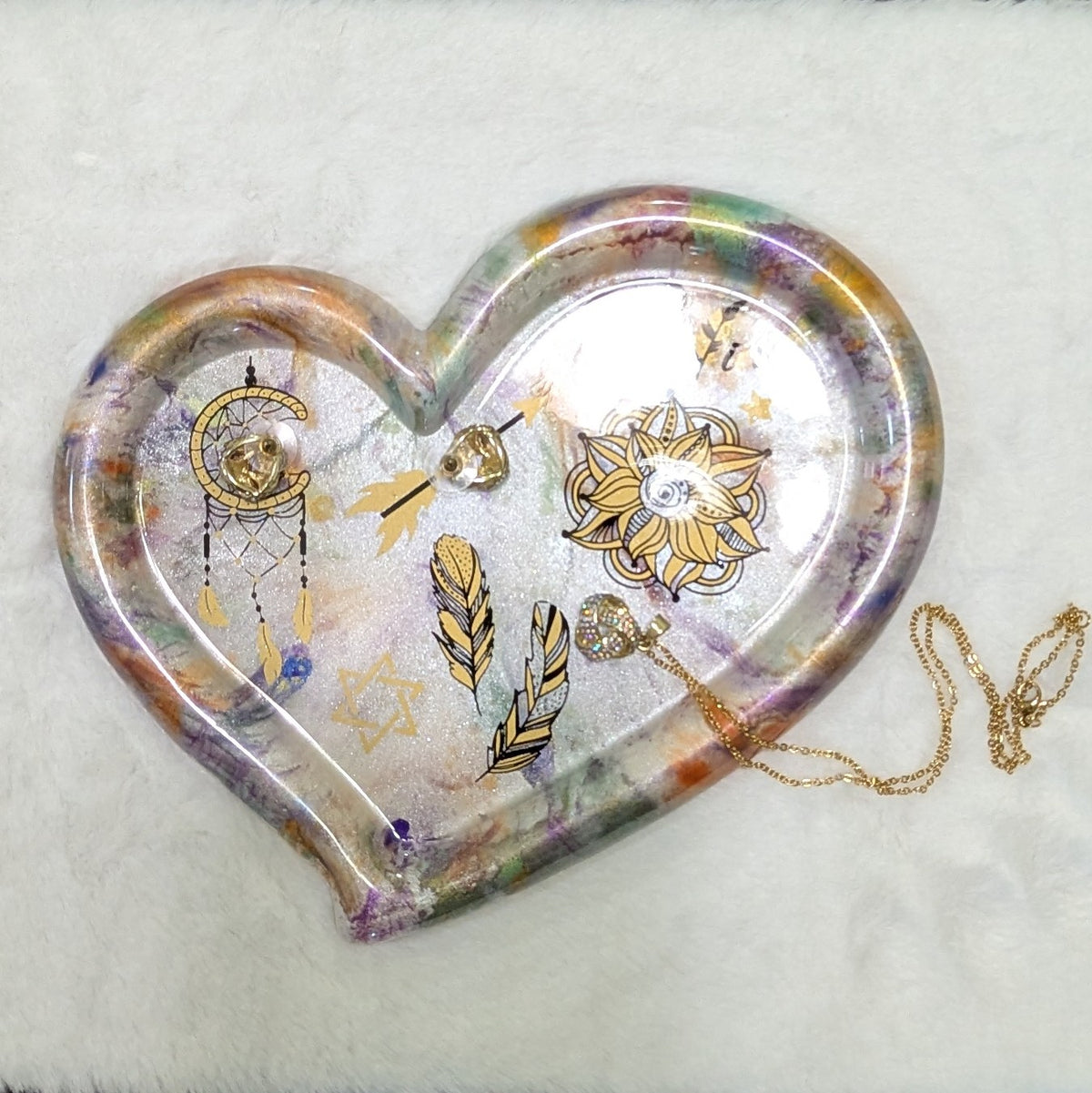 Celestial Dream Heart Resin Tray — Handmade Unique Resin Art
