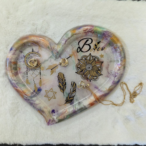 Celestial Dream Heart Resin Tray — Handmade Unique Resin Art