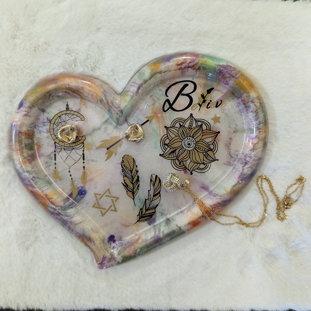 Celestial Dream Heart Resin Tray — Handmade Unique Resin Art