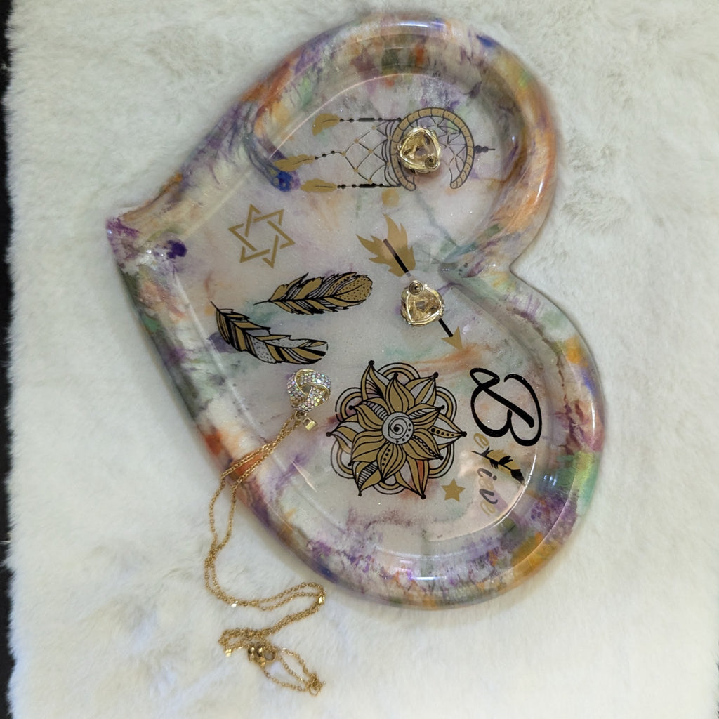 Celestial Dream Heart Resin Tray — Handmade Unique Resin Art
