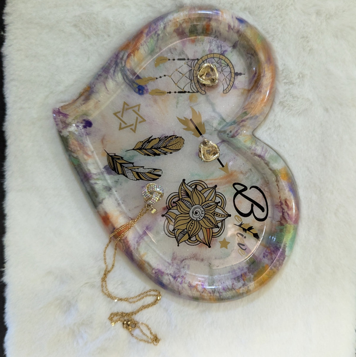 Celestial Dream Heart Resin Tray — Handmade Unique Resin Art