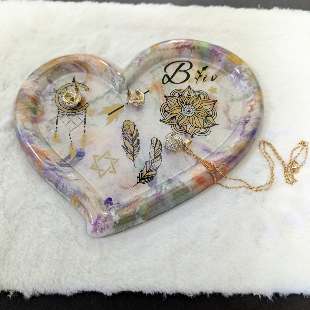 Celestial Dream Heart Resin Tray — Handmade Unique Resin Art