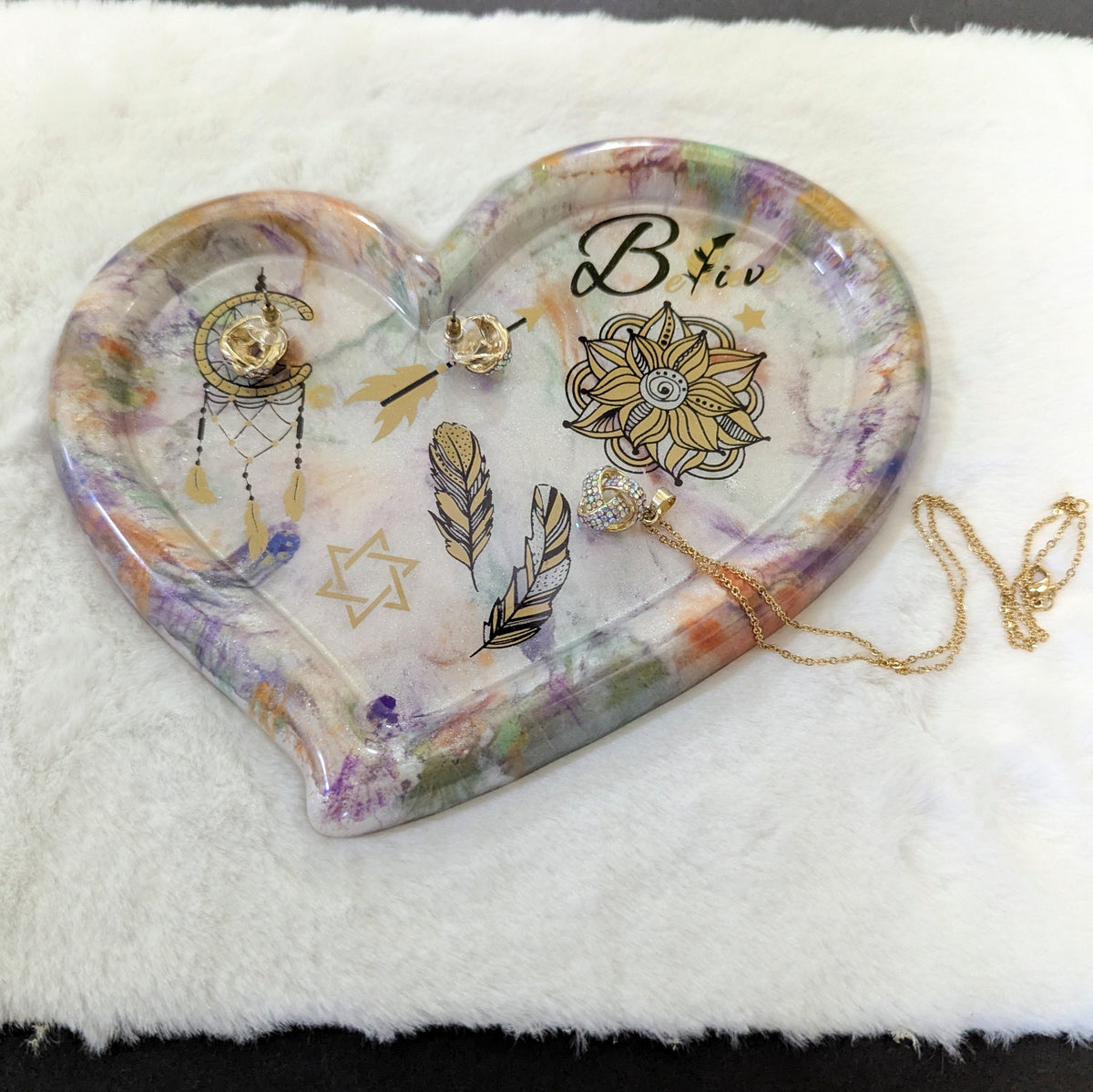 Celestial Dream Heart Resin Tray — Handmade Unique Resin Art