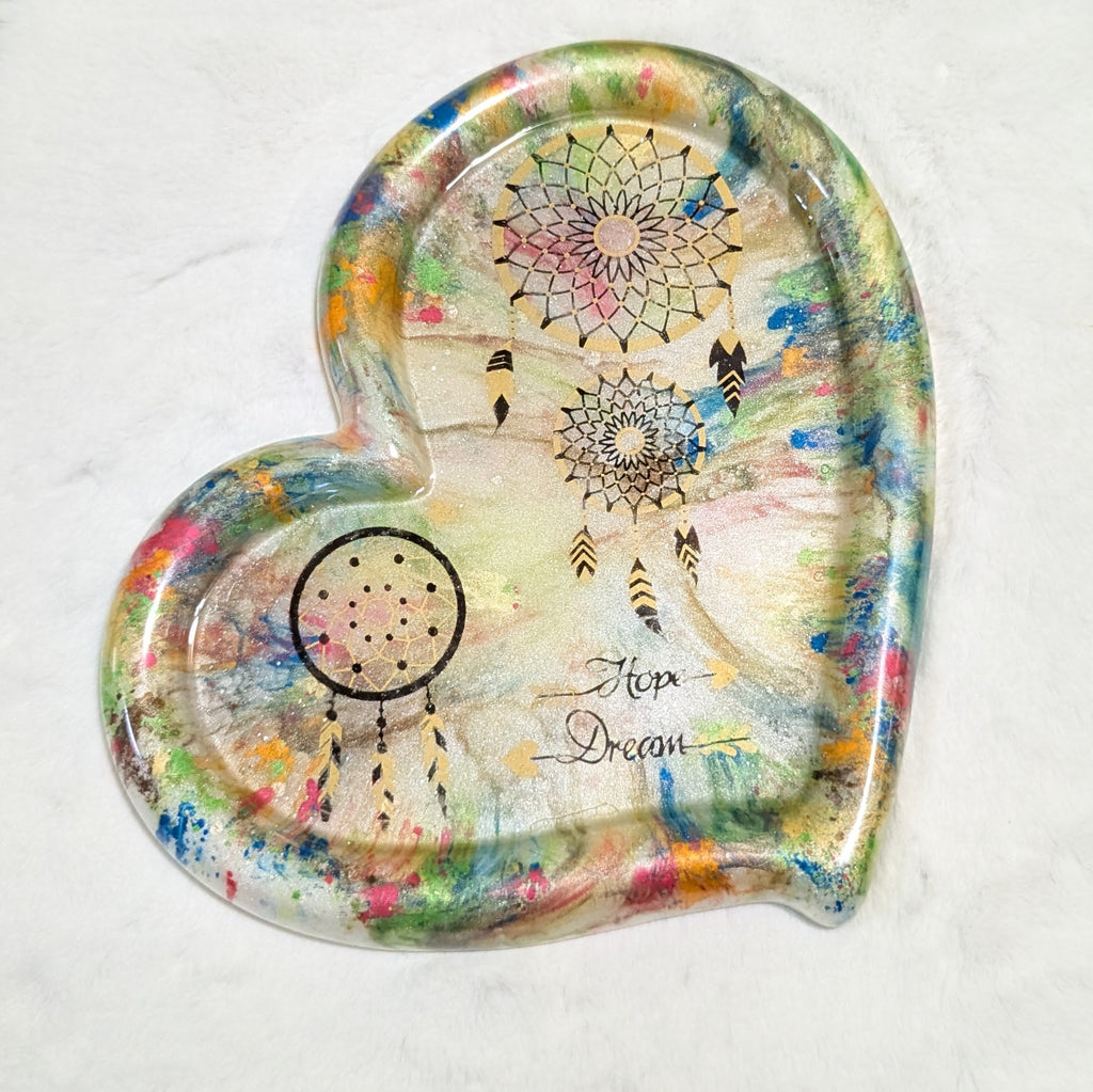 Hope & Dream Dreamcatcher Heart Resin Tray — Handmade Unique Resin Art