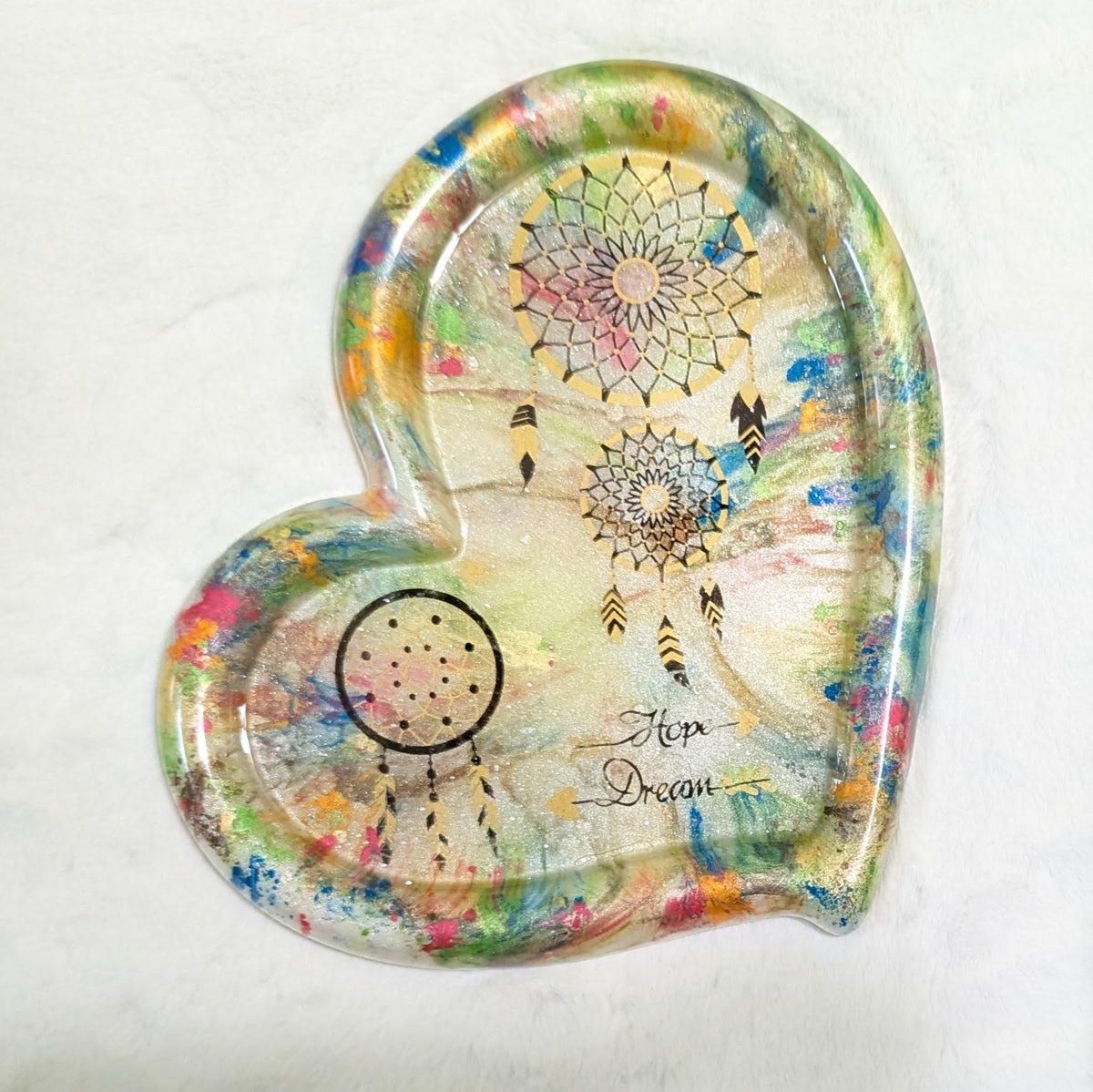 Hope & Dream Dreamcatcher Heart Resin Tray — Handmade Unique Resin Art