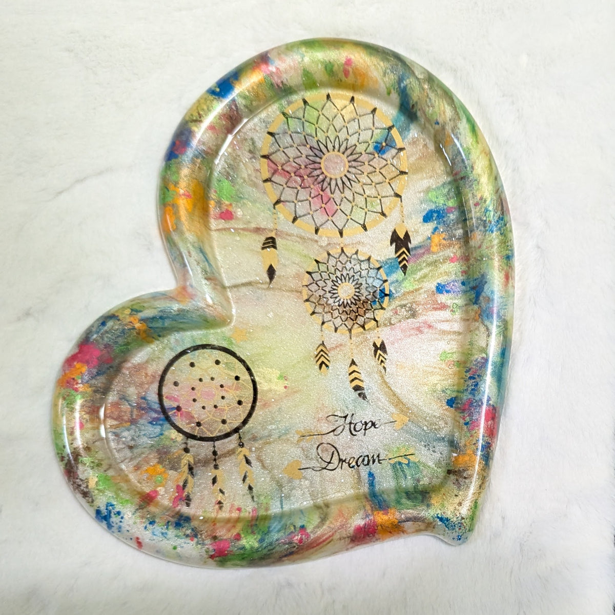 Hope & Dream Dreamcatcher Heart Resin Tray — Handmade Unique Resin Art