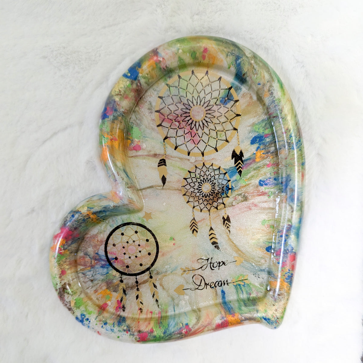 Hope & Dream Dreamcatcher Heart Resin Tray — Handmade Unique Resin Art