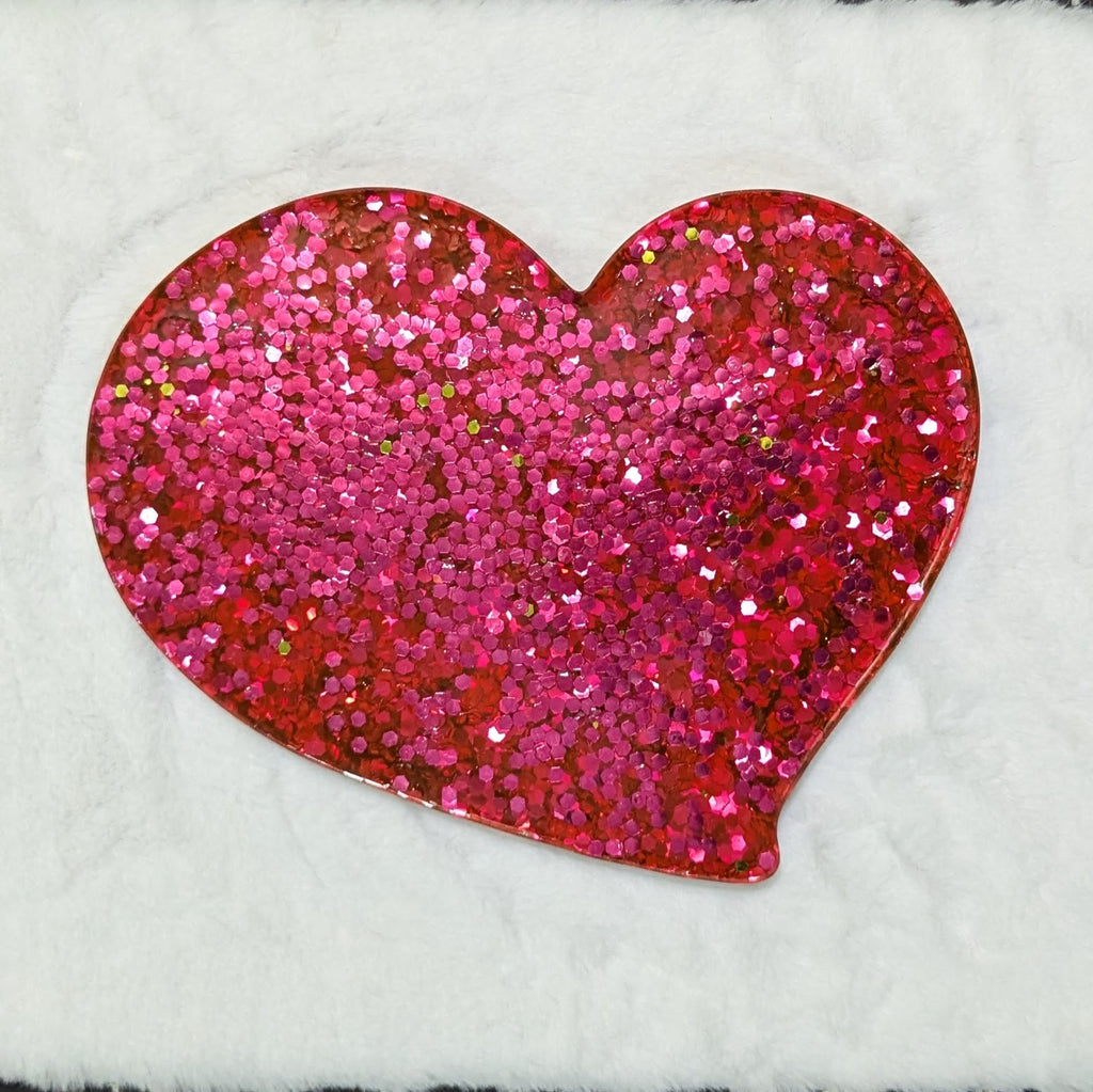 Pink Glitter Heart Resin Tray — Handcrafted Jewelry & Trinket Organizer