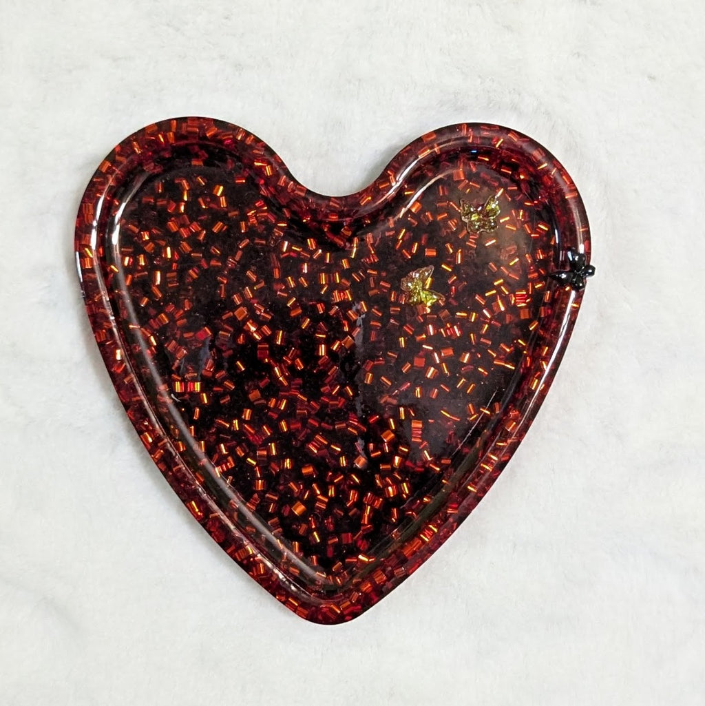Red Glitter Heart Resin Tray — Unique Handmade Resin Tray