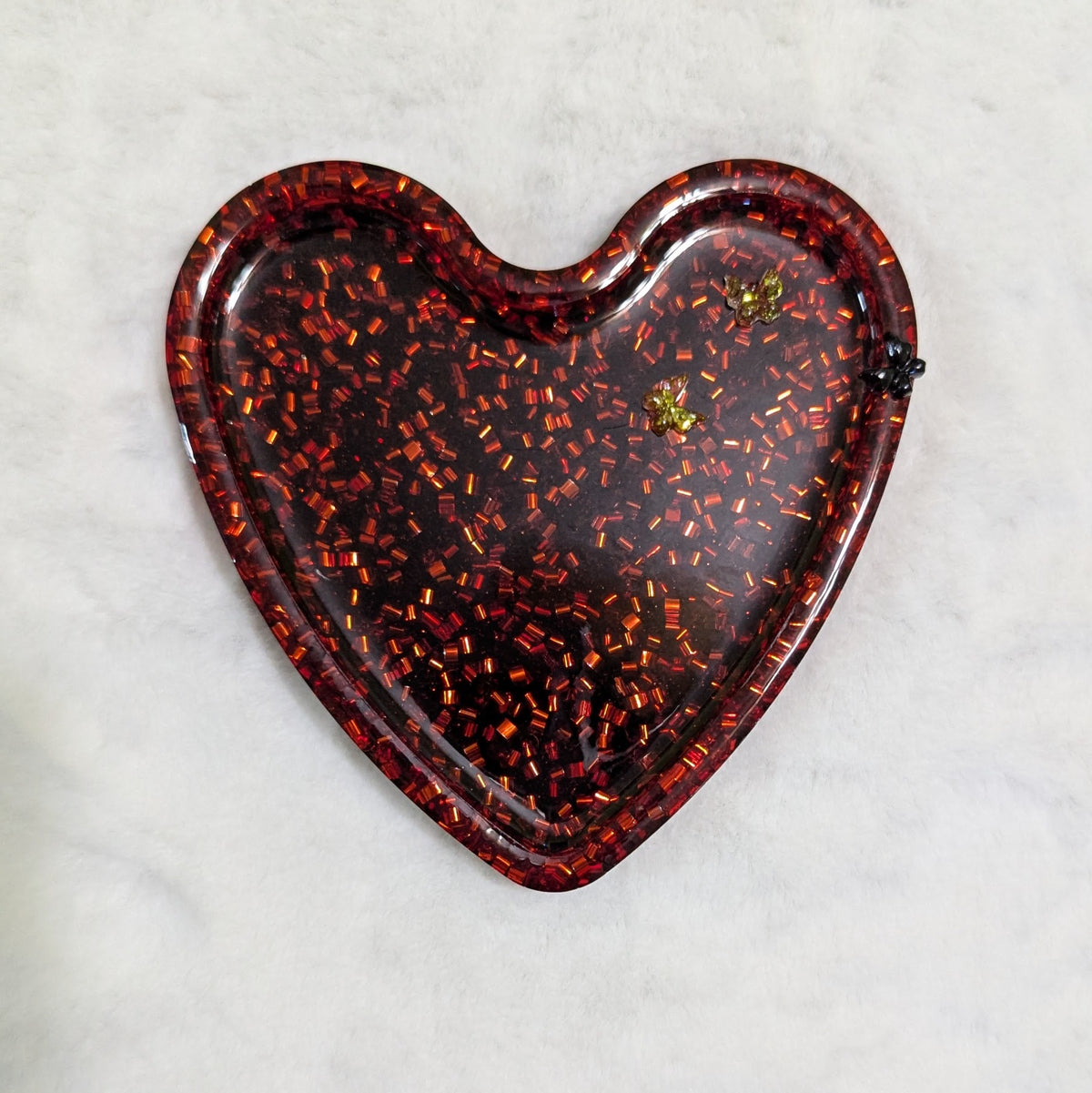 Red Glitter Heart Resin Tray — Unique Handmade Resin Tray