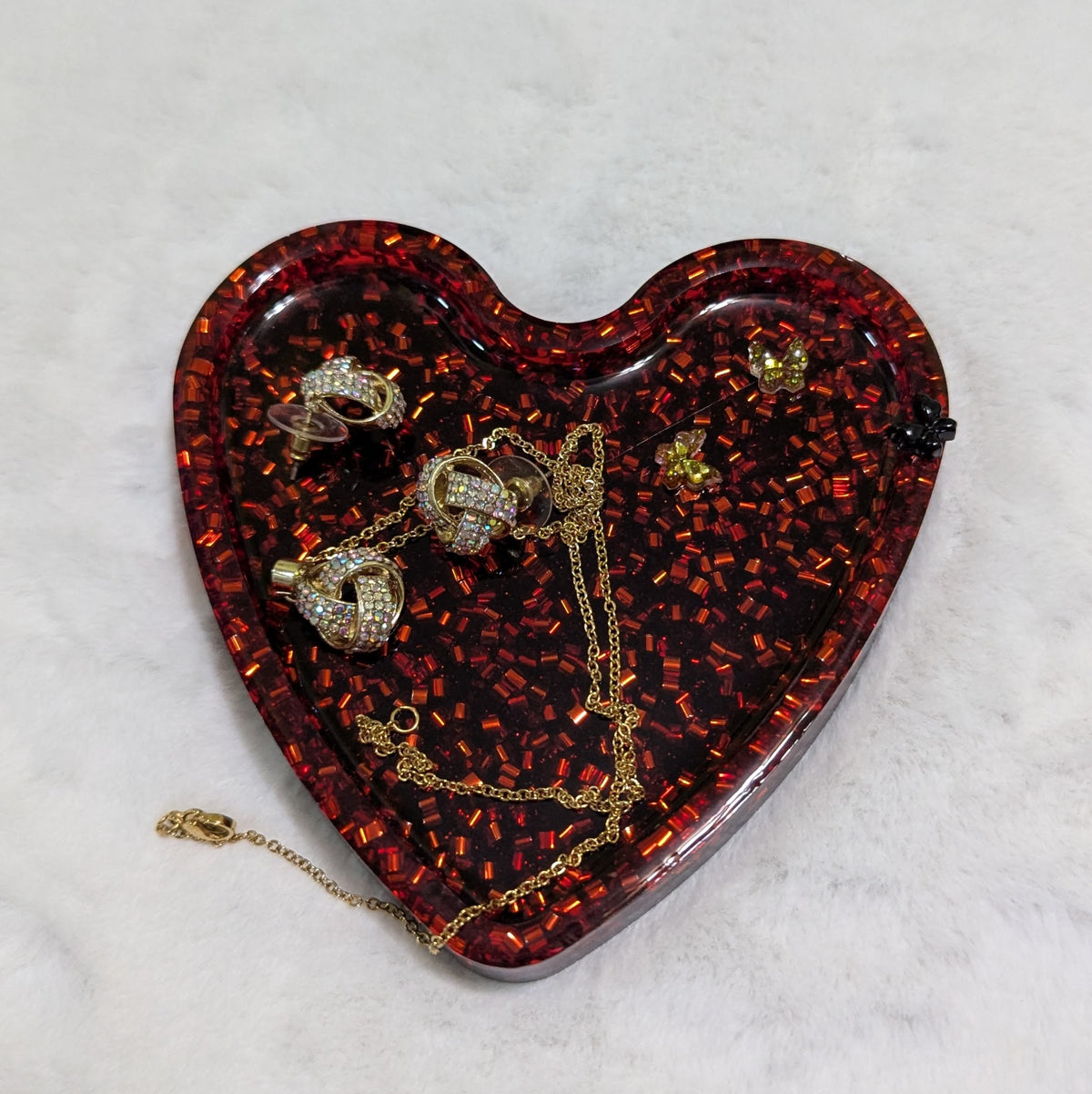Red Glitter Heart Resin Tray — Unique Handmade Resin Tray
