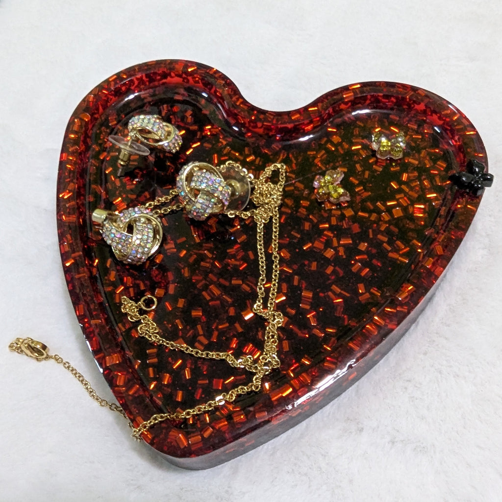 Red Glitter Heart Resin Tray — Unique Handmade Resin Tray