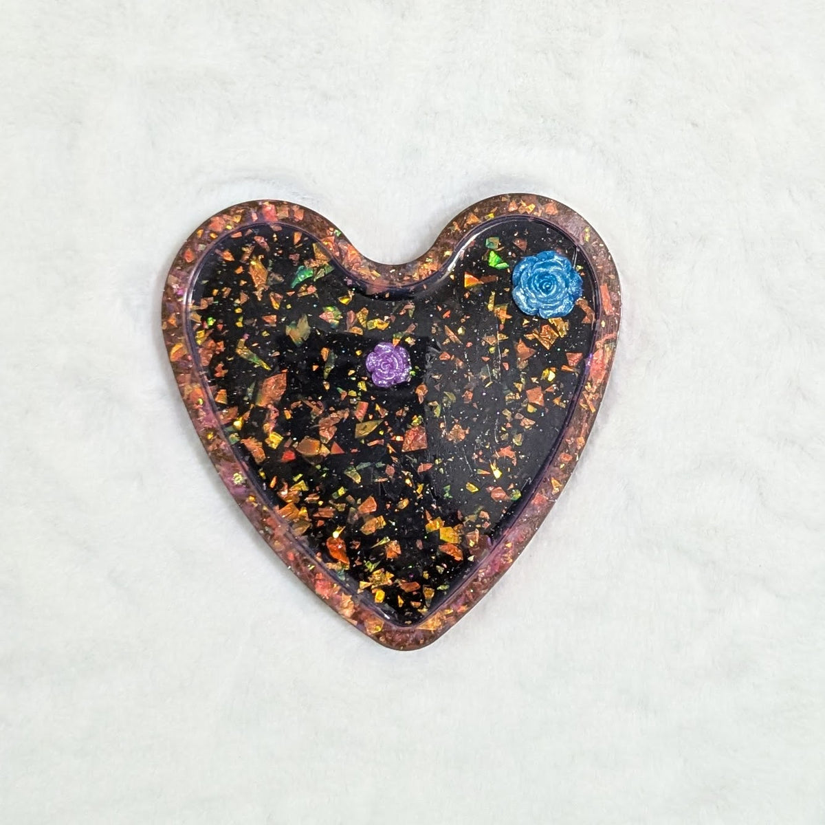 Midnight Galaxy Rose Heart Resin Tray — Handcrafted Jewelry Organizer
