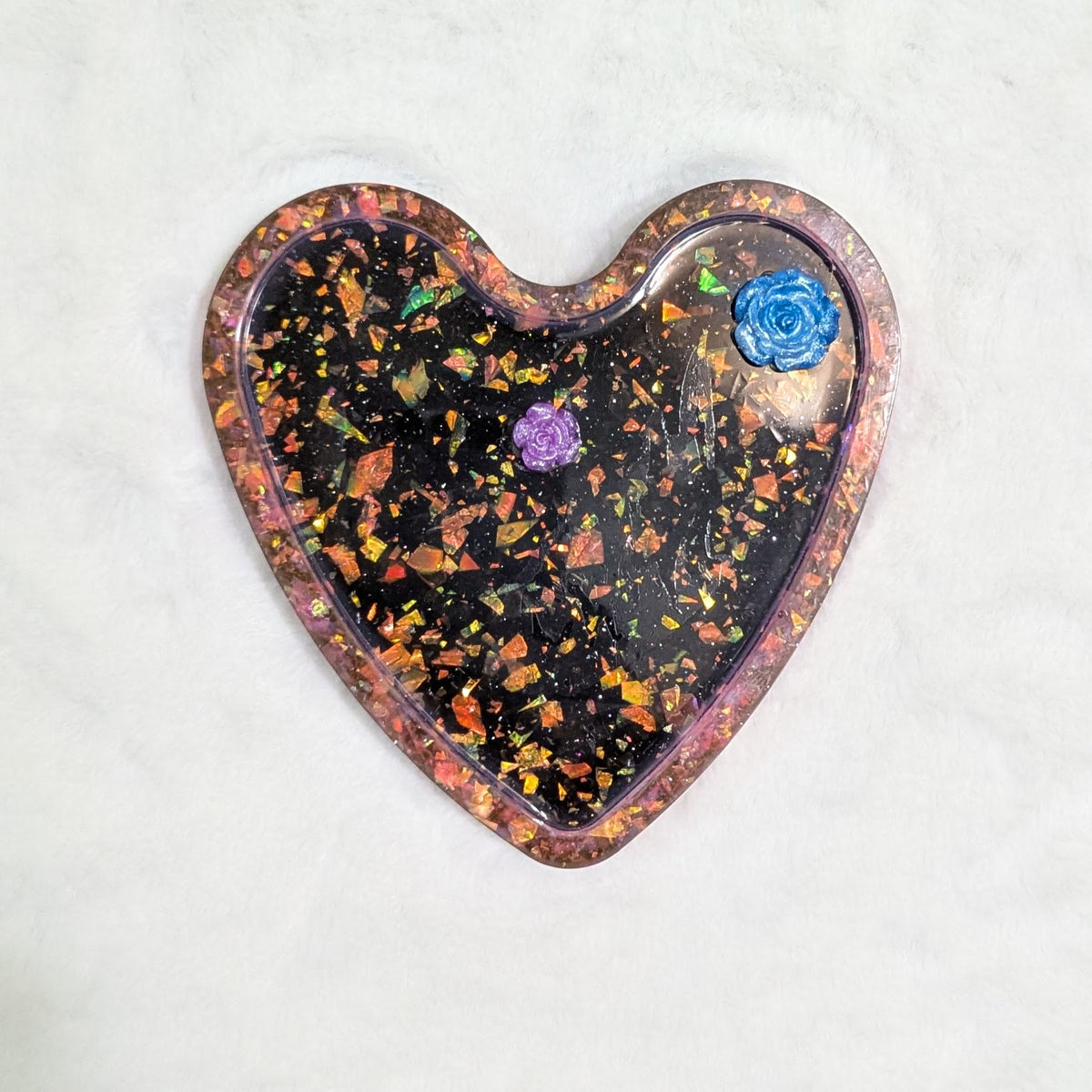 Midnight Galaxy Rose Heart Resin Tray — Handcrafted Jewelry Organizer