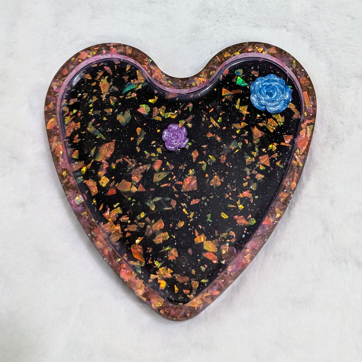 Midnight Galaxy Rose Heart Resin Tray — Handcrafted Jewelry Organizer