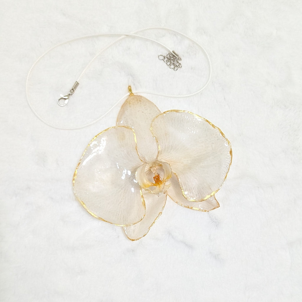 Unique White Orchid Resin Necklace — Real Flower Pendant