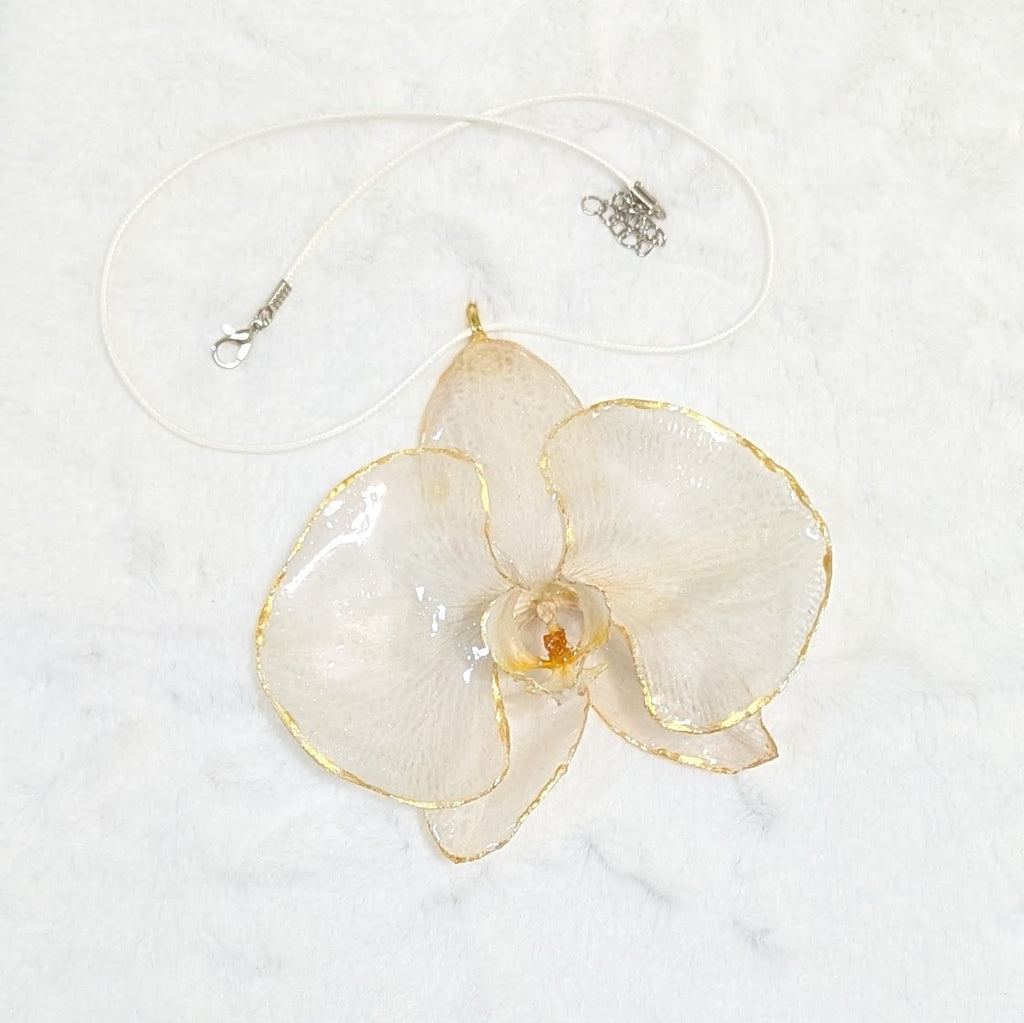 Unique White Orchid Resin Necklace — Real Flower Pendant