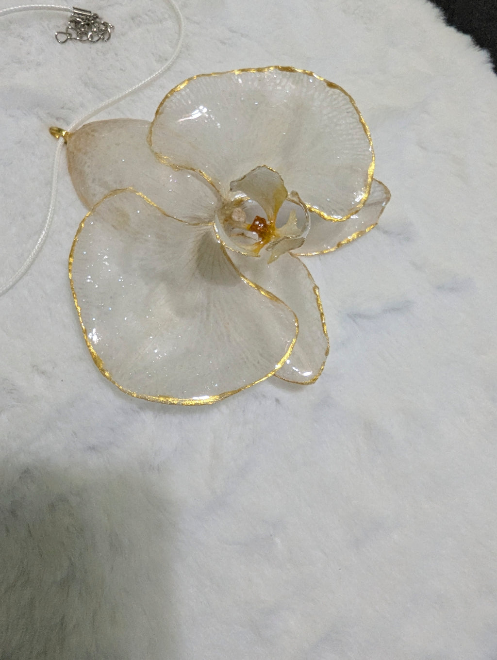 Unique White Orchid Resin Necklace — Real Flower Pendant