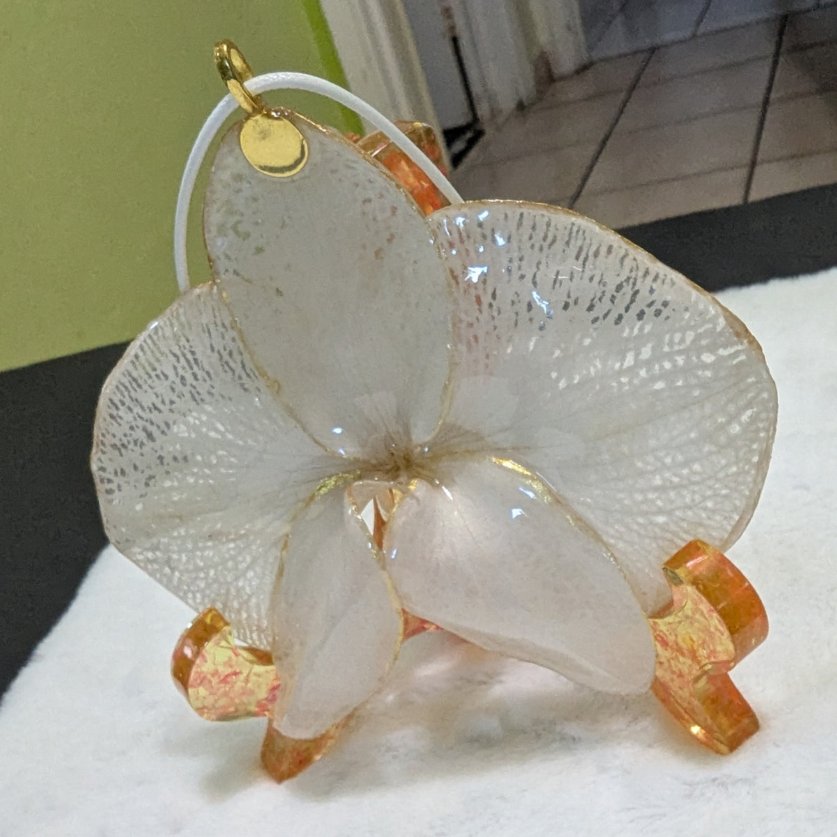 Unique White Orchid Resin Necklace — Real Flower Pendant