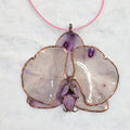 Unique Orchid Flower Resin Pendant Necklace – Copper-Edged Botanical Jewelry