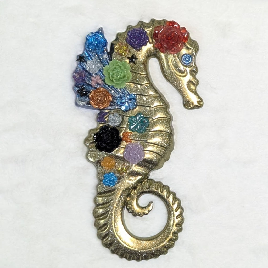 Unique Floral Seahorse Couple — Handmade Resin Magnet