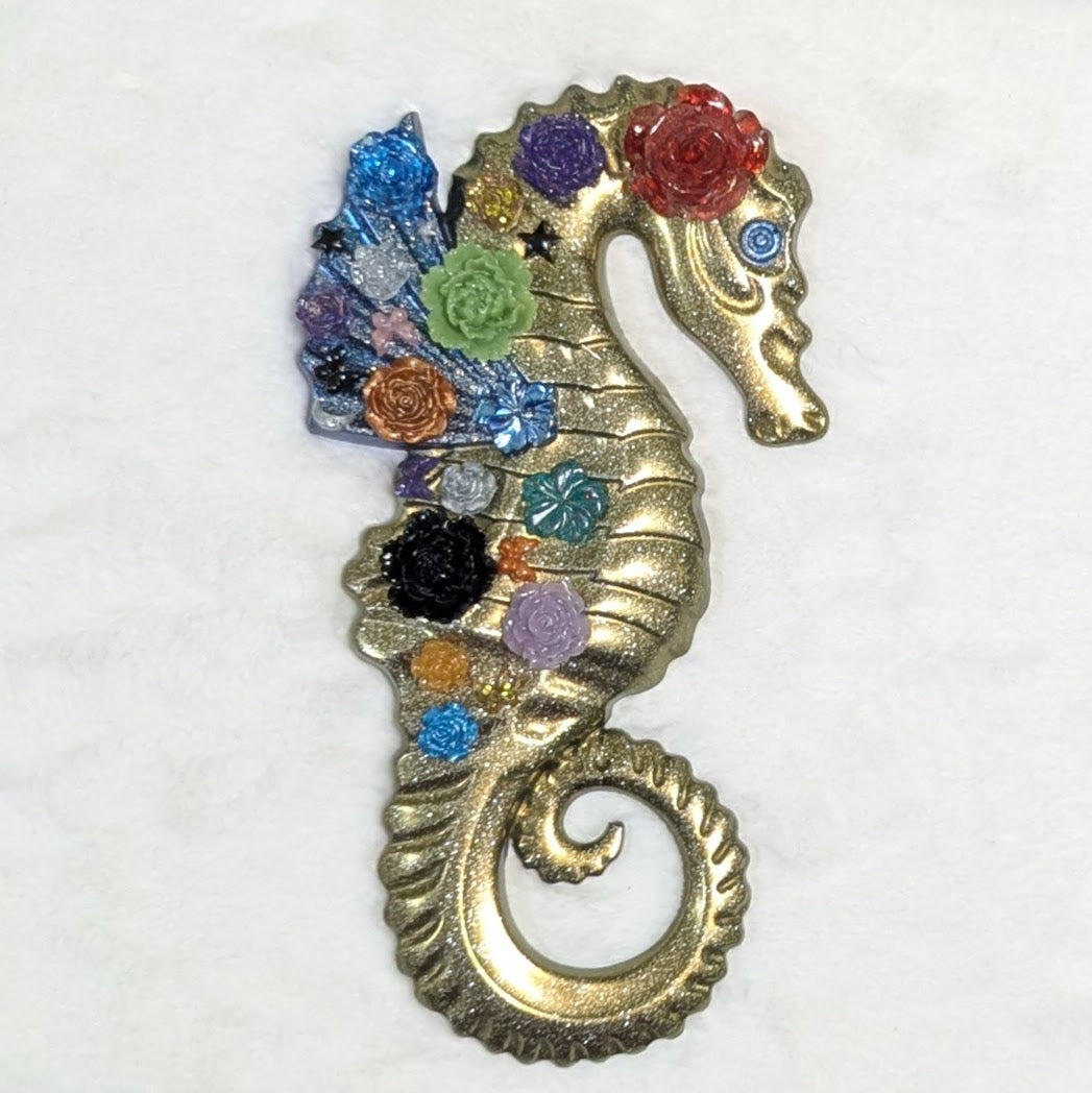 Unique Floral Seahorse Couple — Handmade Resin Magnet