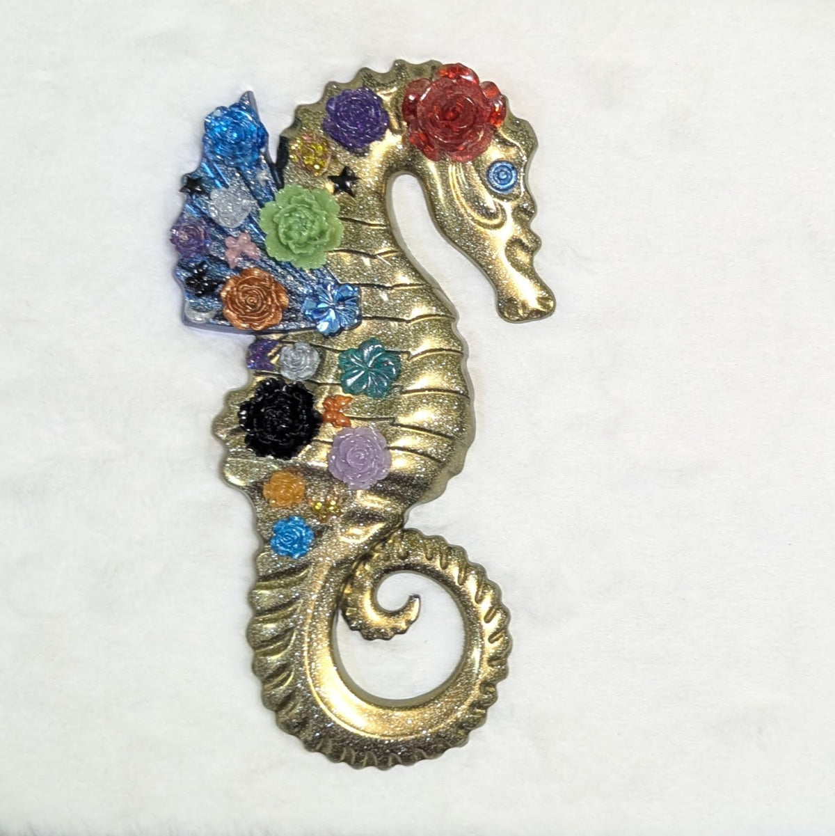 Unique Floral Seahorse Couple — Handmade Resin Magnet
