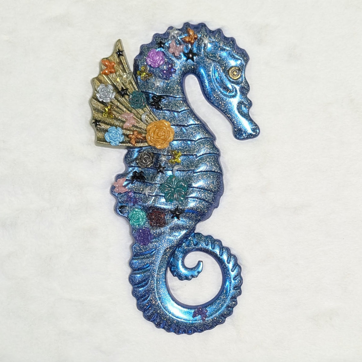 Unique Floral Seahorse Couple — Handmade Resin Magnet