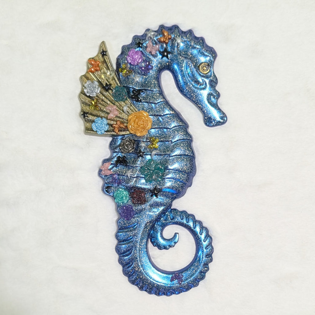 Unique Floral Seahorse Couple — Handmade Resin Magnet