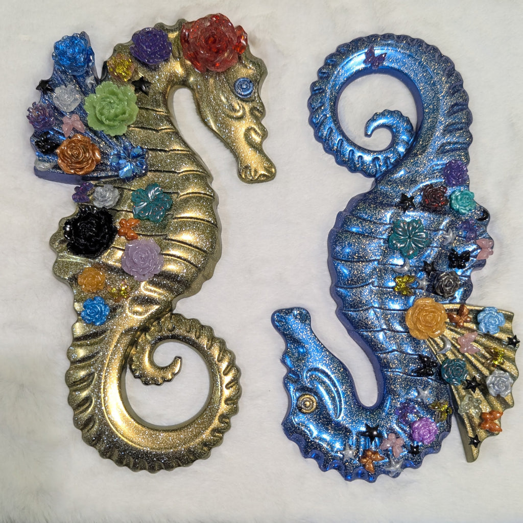Unique Floral Seahorse Couple — Handmade Resin Magnet