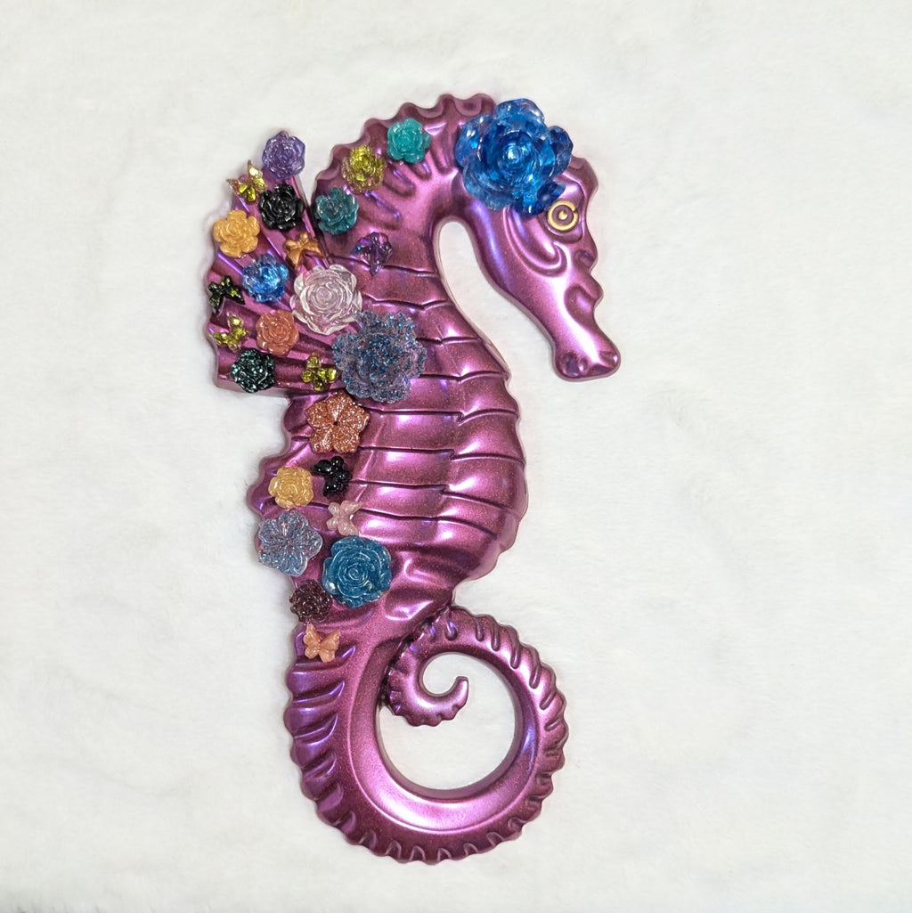 Unique Floral Resin Seahorse — Handmade Magnet Resin Art