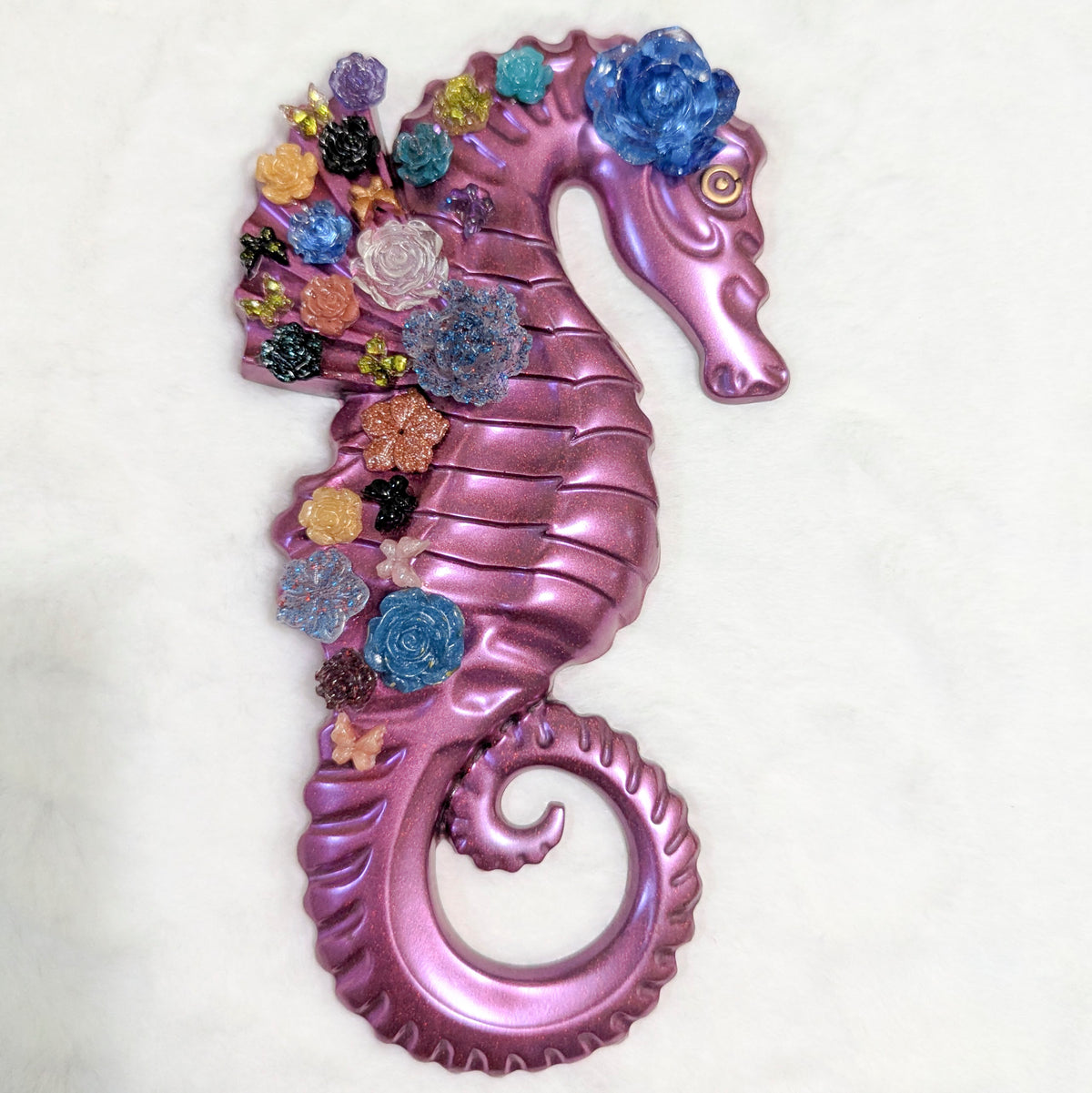 Unique Floral Resin Seahorse — Handmade Magnet Resin Art
