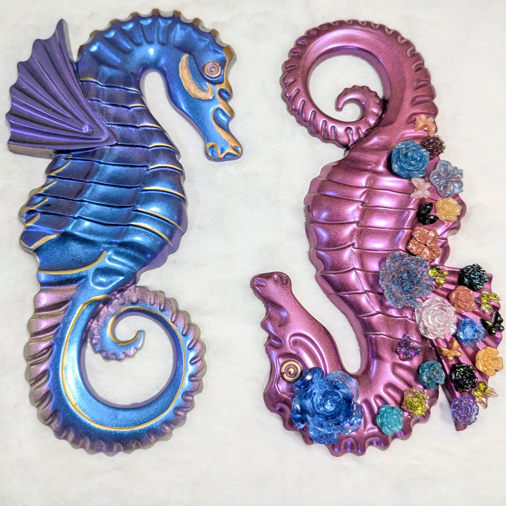 Unique Floral Resin Seahorse — Handmade Magnet Resin Art