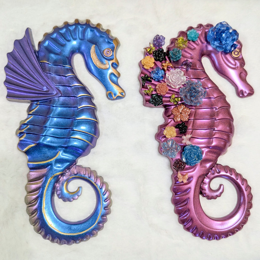 Unique Floral Resin Seahorse — Handmade Magnet Resin Art