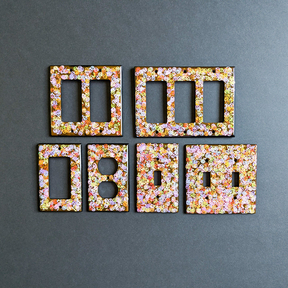 Glitter Peace Sign Resin Outlet Cover Set