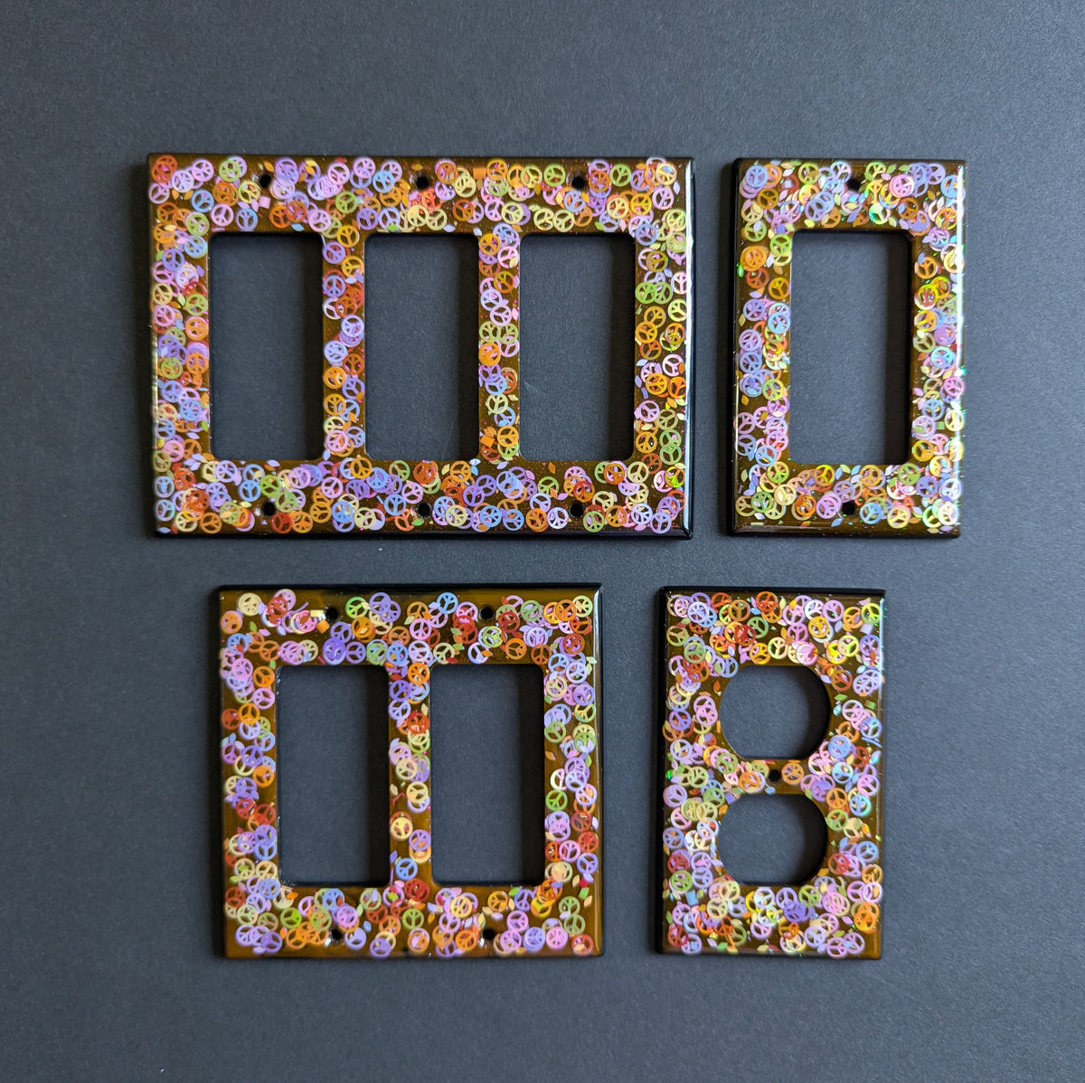 Glitter Peace Sign Resin Outlet Cover Set