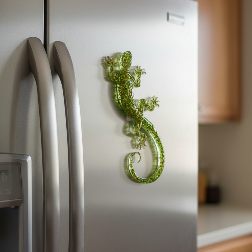 Emerald Green Glitter Resin Salamander Magnet