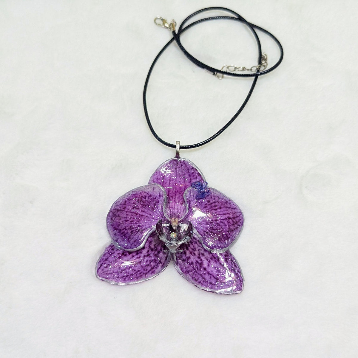 Purple Orchid Silver Edged Pendant