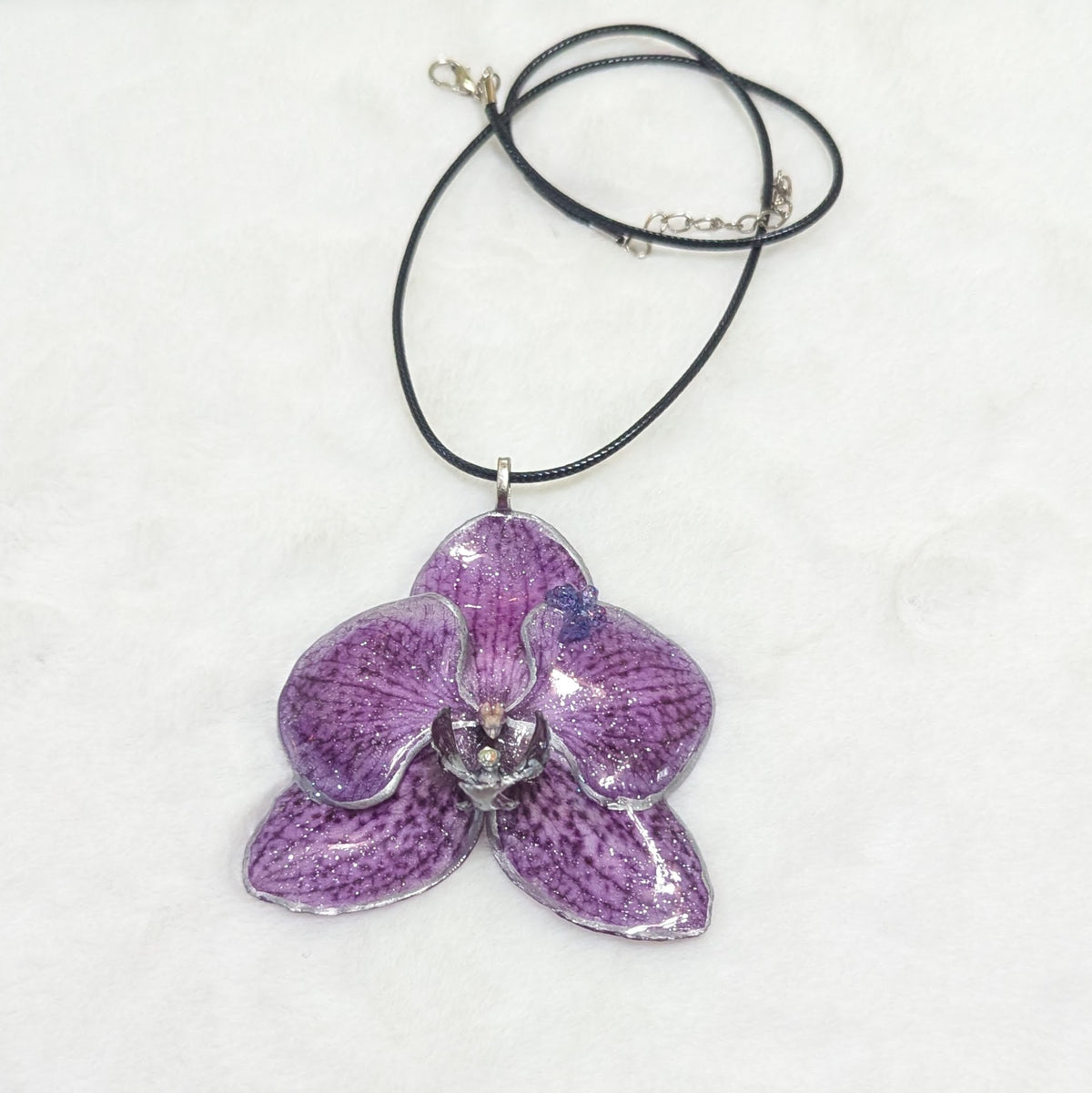 Purple Orchid Silver Edged Pendant