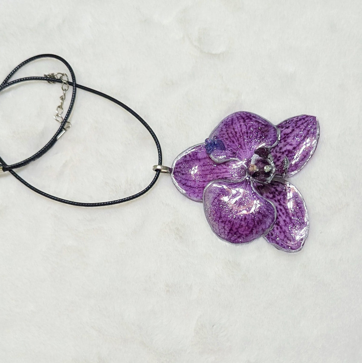 Purple Orchid Silver Edged Pendant